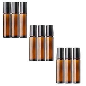 classic amber glass roll on bottles with black cap for essential oils perfumes attar lip balms aromatherapy refillablereusableeco- freindly- leakproof bottle 10ml- pack of 9