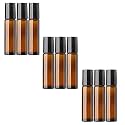 Classic Amber Glass Roll On Bottles with Black Cap for Essential Oils, Perfumes, Attar, Lip Balms, Aromatherapy, Refillable,Reusable,Eco- Freindly- Leakproof Bottle 10ml- Pack of 9