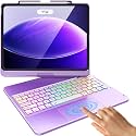 FUWANG for iPad Air 13 inch Case Keyboard & Pro 12.9", 360 Rotating, Purple