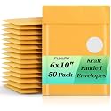 Fuxury Kraft Bubble Mailer 6x10" Padded Envelopes 50 Pack Usable Size 6x9"
