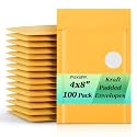 Fuxury Kraft Bubble Mailers 4x8" 100 Pack Small Padded Envelopes Usable 4x7