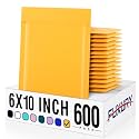 Fuxury Kraft Bubble Mailers 6x10" 600Pack Strong Adhesion Padded Envelopes