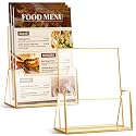 Fuyoooo 2 Pcs Gold Glass Brochure Holder 8.5 x 11 Inche Flyer Display Stand