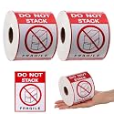 Fuyoooo 2 Rolls 3" x 4" 1000 Labels Do Not Stack Stickers, Heavy Duty Warning Labels for Shipping Boxes, Fragile Packages & Moving - Extra Strong Adhesive, Red/White/Black Eye-catching Design