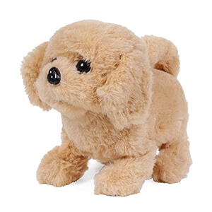fuzzbuzz goldie walking dog soft toy  walk bark wag its tail  interactive animal soft toys for kids age 3y  birthday gift for kids  stuffed puppy plush toy  battery operated soft toys beige
