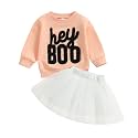 FYBITBO Halloween Outfits For Toddler Girls Baby Kids Boo Sweatshirt Long Sleeve Shirt Tutu Skirt Dress Fall Clothes Sets