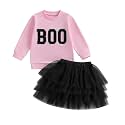 FYBITBO Halloween Outfits For Toddler Girls Baby Kids Boo Sweatshirt Long Sleeve Shirt Tutu Skirt Dress Fall Clothes Sets