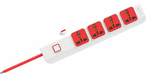 fybros curve 4x1 power extension box 2 meter power cable 4 socket extension boards red 2 m