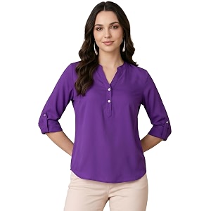 FYLTR Womens Casual Roll -Up Sleeves Rayon