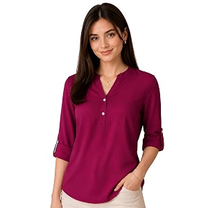 FYLTR Womens Casual Roll -Up Sleeves Rayon