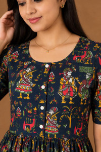 FYMC Women Ethnic Dress Dark Blue Midi