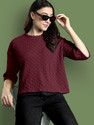 FYRO Casual Self Design Women Maroon Top