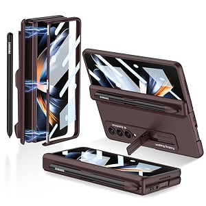 galaxy z fold4 case 4-in-1 all-inclusive z fold 4 case with s pen holder  hinge protection  kickstand  screen protector case for samsung galaxy z fold4 5g 2022 red wine color