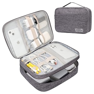 fyy electronic organizer travel case - travel cord organizer case for chargers and cords waterproof double layer cable organizer bag technical bag travel accessories musthaves - grey