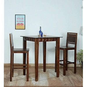g fine furniture solid sheesham wood 2 seater bar table and chair set  wooden high bar table and chairs set  talllong dining for cafe amp restaurant  kitchen furniture  rosewood brown finish