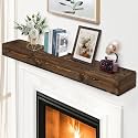 G GOOD GAIN 60'' Fireplace Mantel, 5'' Pine Wood Floating Shelf, DarkWalnut