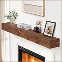 G GOOD GAIN 60'' Fireplace Mantel, 5'' Pine Wood Floating Shelf, DarkWalnut