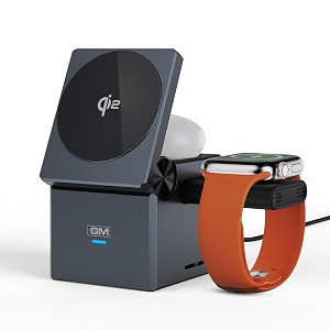 gm g ismart qi2 3-in-1 cube wireless charger  fast charging for iphone 13-18 produo airpods pro32 all apple watch series advanced qi2 technology compact size detachable watch module