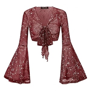 Women Tie Front Bell Sleeve Rave Crop