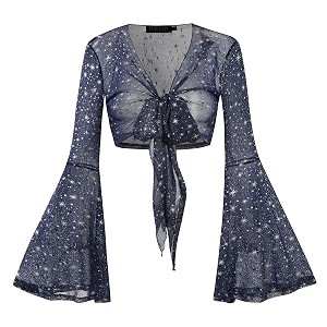 Women Tie Front Bell Sleeve Rave Crop