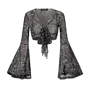 Women Tie Front Bell Sleeve Rave Crop