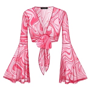 Women Tie Front Bell Sleeve Rave Crop