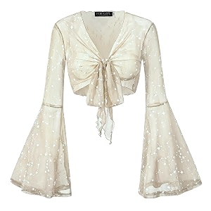 Women Tie Front Bell Sleeve Rave Crop