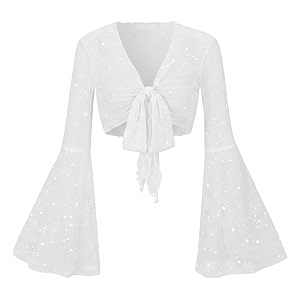 Women Tie Front Bell Sleeve Rave Crop