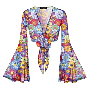 Women Tie Front Bell Sleeve Rave Crop