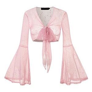 Women Tie Front Bell Sleeve Rave Crop