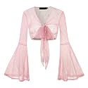 Women Tie Front Bell Sleeve Rave Crop