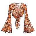 Women Tie Front Bell Sleeve Rave Crop