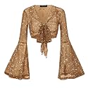 Women Tie Front Bell Sleeve Rave Crop