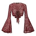 Women Tie Front Bell Sleeve Rave Crop