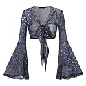 Women Tie Front Bell Sleeve Rave Crop