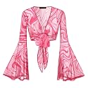 Women Tie Front Bell Sleeve Rave Crop