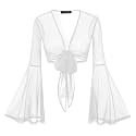 Women Tie Front Bell Sleeve Rave Crop