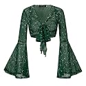 Women Tie Front Bell Sleeve Rave Crop