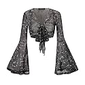 Women Tie Front Bell Sleeve Rave Crop