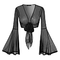 Women Tie Front Bell Sleeve Rave Crop
