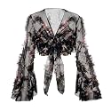 Women Tie Front Bell Sleeve Rave Crop