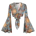 Women Tie Front Bell Sleeve Rave Crop