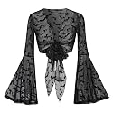 Women Tie Front Bell Sleeve Rave Crop