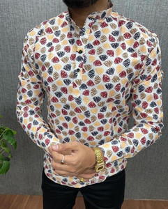 g s creations printed cotton blend straight kurta for men multicolor