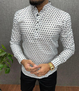 g s creations printed cotton blend straight kurta for men white black
