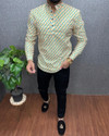 G S CREATIONS Printed Cotton Blend Straight Kurta for Men (Yellow)