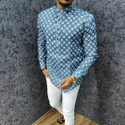 G S CREATIONS Printed Cotton Blend Straight Kurta for Men (Light Blue)