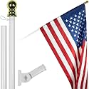 G128-6 Feet Tangle Free Spinning Flagpole (White/Silver) American Flag Pole Sleeve Embroidered 3x5 feet No Grommets (Flag Included) Aluminum Flag Pole