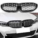 G20 G28 Diamond Grille Compatible with 2019 2020 2021 2022 BMW 3 Series Front Kidney Grills Front Bumper Replacement Grille Insert(Silver)
