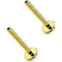 G23 Titanium Flat Back Post (Post Only), Threadless Push Pin & Internally Threaded, 16G/18G/20G, 4.5-14mm, Silver/Gold/Black, Round/Heart/Star/Flower Base for Nose, Helix, Tragus